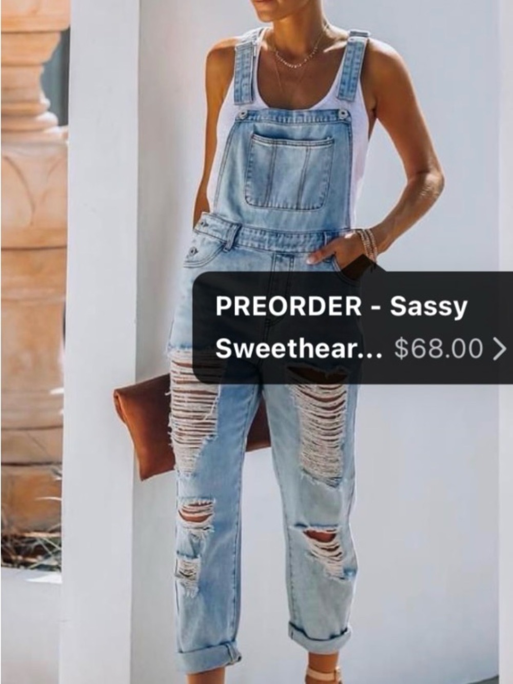 NWT Dance & Marvel Light Blue Sassy Sweetheart Distressed Denim Overalls Size M
